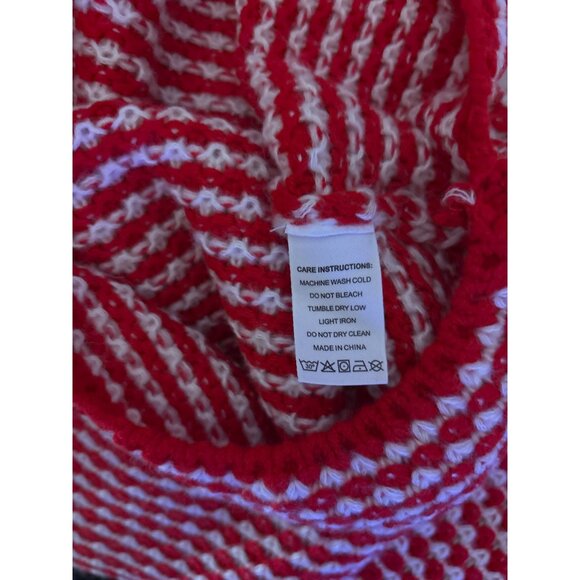Handcrafted Red & White Knit Sweater With Balloon Sleeves & High Neck M NWT - Picture 9 of 9